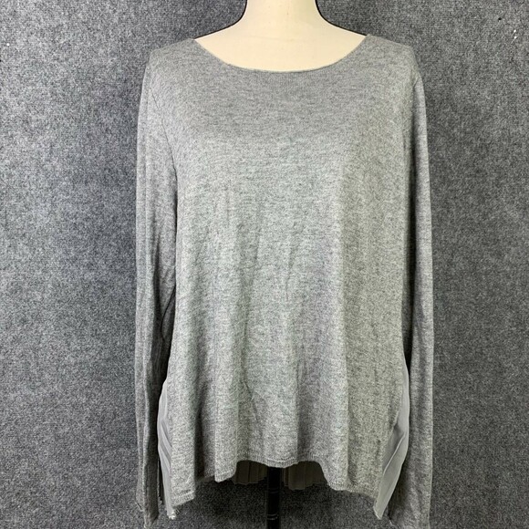 Chelsea & Theodore Knit Sweater Women XL Pleated Sheer Back Long Sleeve Gray - Picture 1 of 10